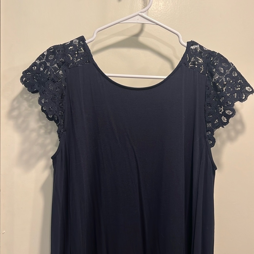 Loft Navy Lace Sleeve Dress S NWT